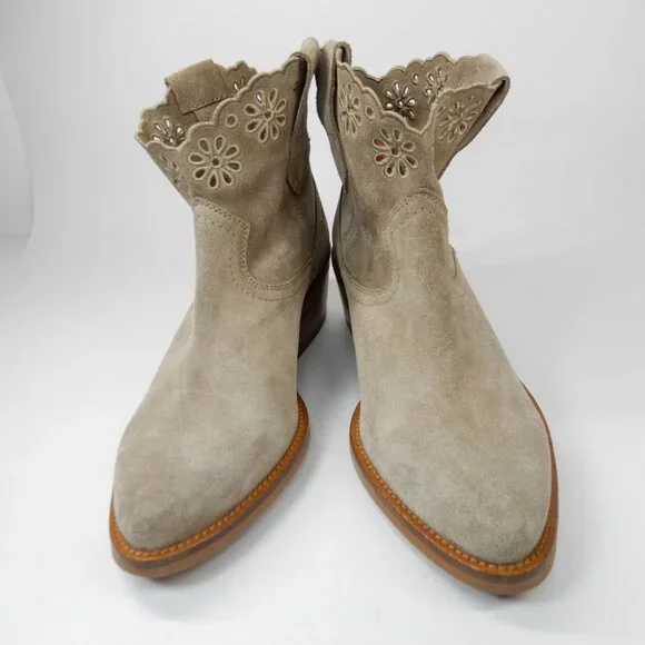 PENELOPE CHILVERS Calie Broderie Suede Cowboy Boots Bootie 36 5 Sand NEW $375 - Picture 6 of 14